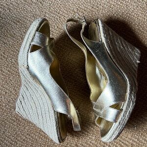 Juicy Couture gold leather wedge sandals